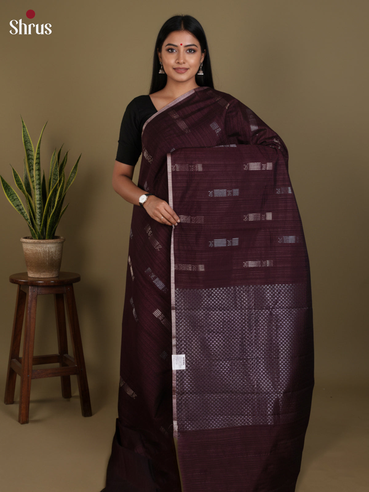 Dark Maroon - Semi Jute Saree -DLS19175