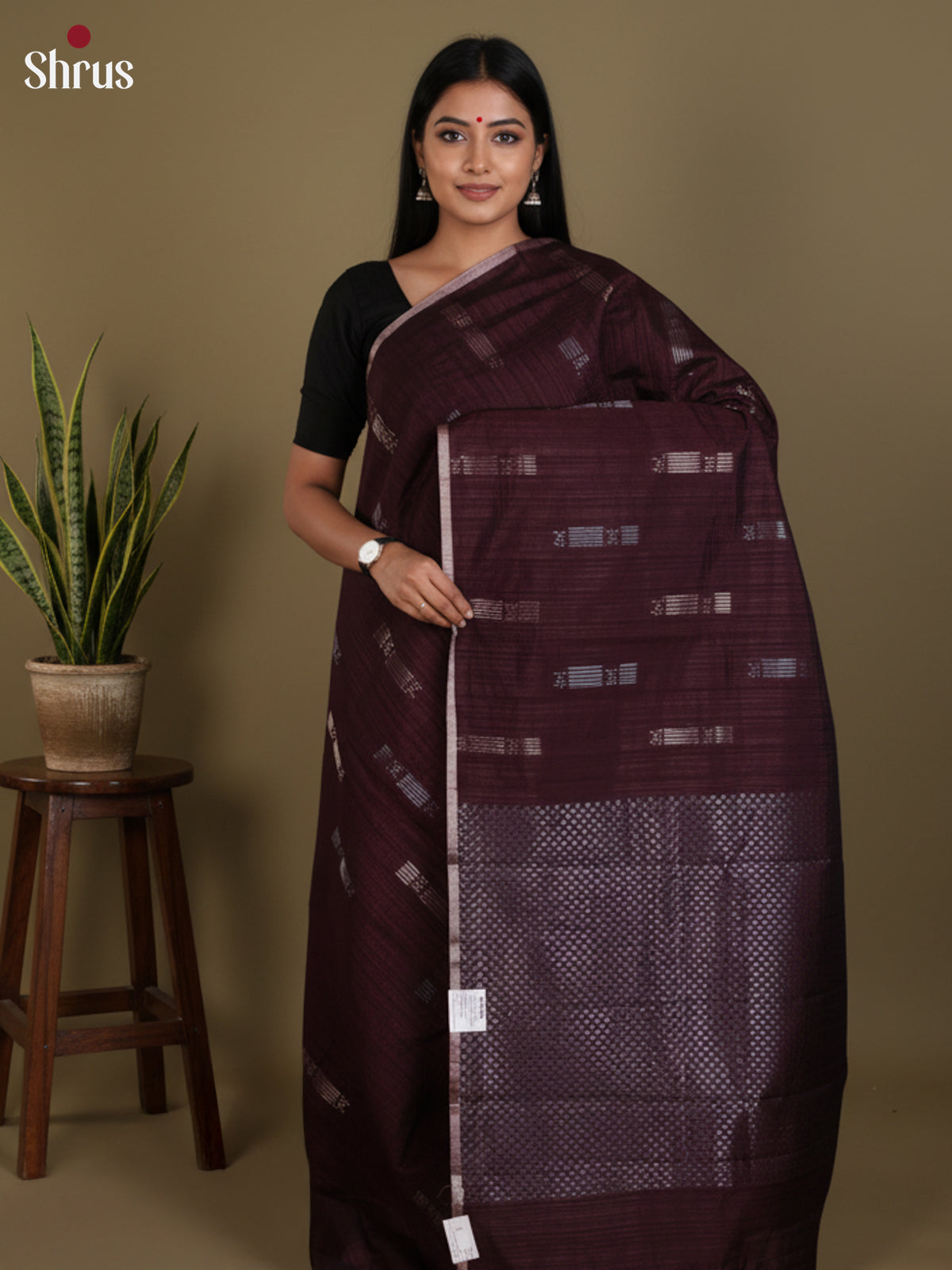Dark Maroon - Semi Jute Saree -DLS19175