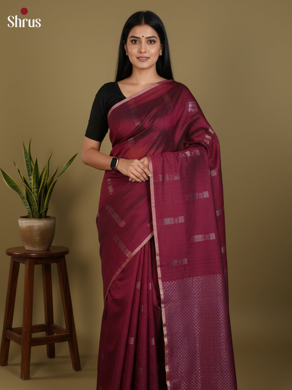 Maroon- Semi Jute Saree - DLS19179