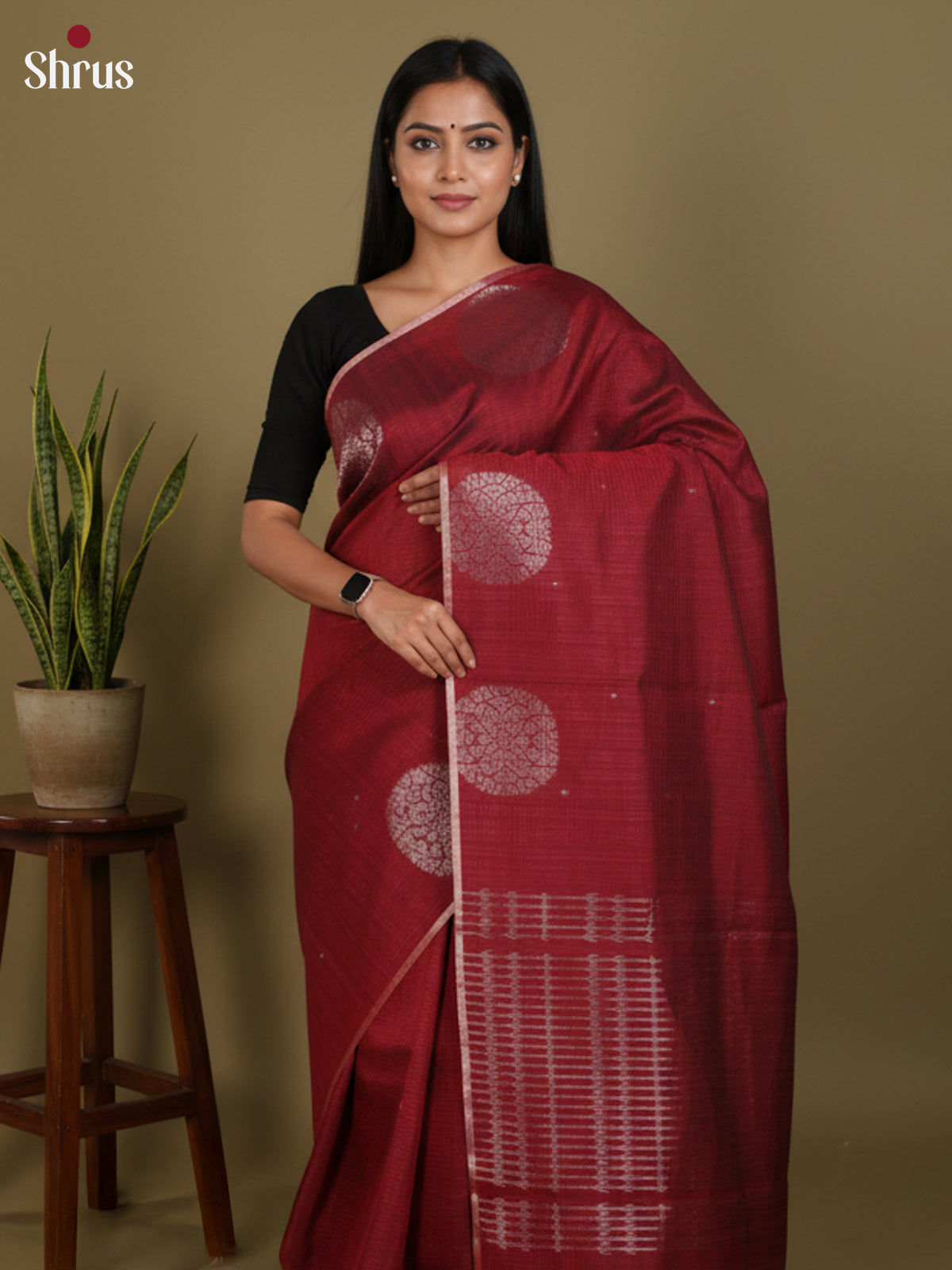 Maroon  - Semi Jute Saree- DLS19189