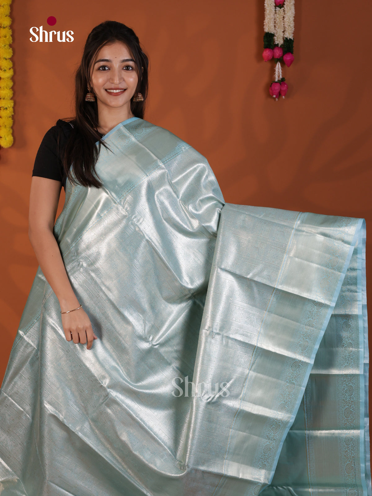 Light Blue - Kanchipuram-halfpure Saree- DLS19199 - Shop on Shrus.com