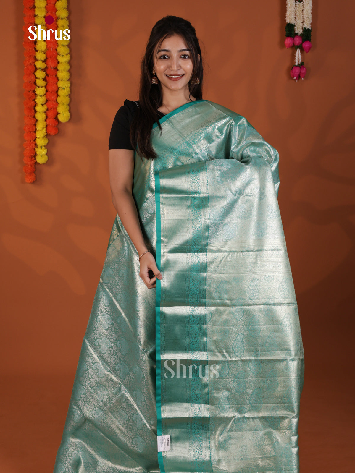 Teal Blue - Kanchipuram-halfpure Saree - DLS19202 - Shop on Shrus.com
