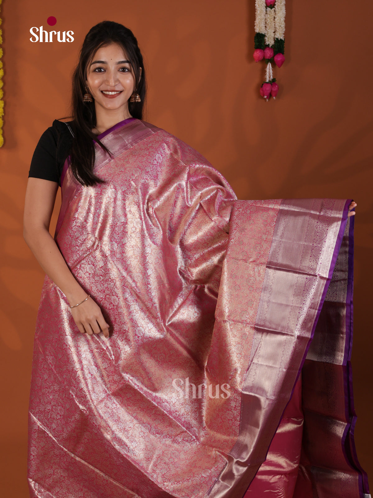 Pink & Purple - Kanchipuram-halfpure Saree- DLS19217 - Shop on Shrus.com