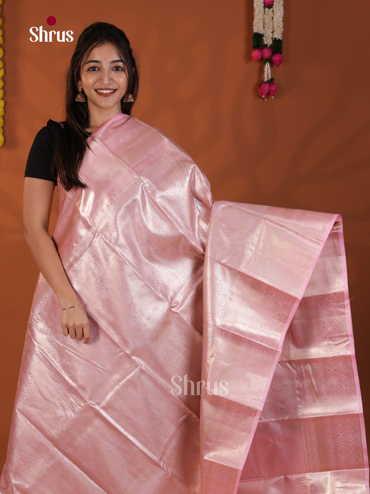 Pink - Kanchipuram-halfpure Saree - DLS19219 - Shop on Shrus.com