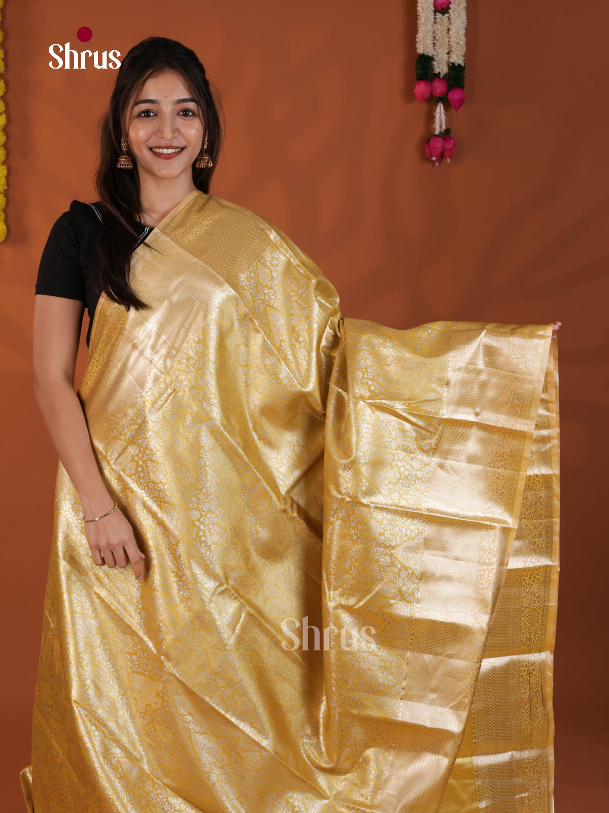 Mustard  - Kanchipuram-halfpure Saree- DLS19230 - Shop on Shrus.com