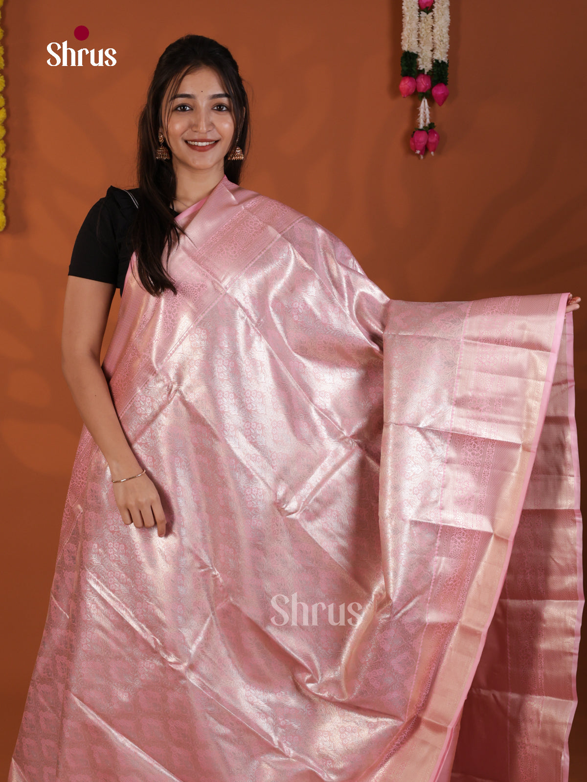 Pink - Kanchipuram-halfpure Saree-DLS19233 - Shop on Shrus.com