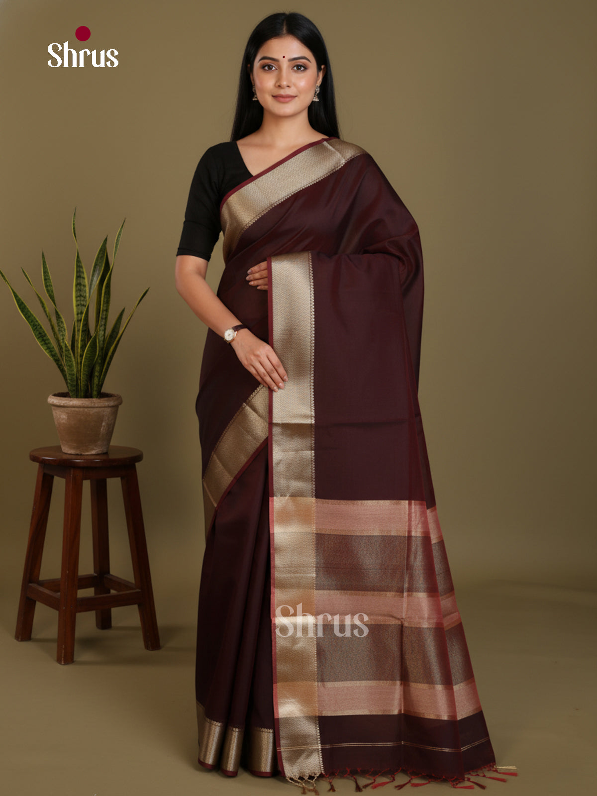 Brown- Art Maheshwari  Saree - Shop on Shrus.com