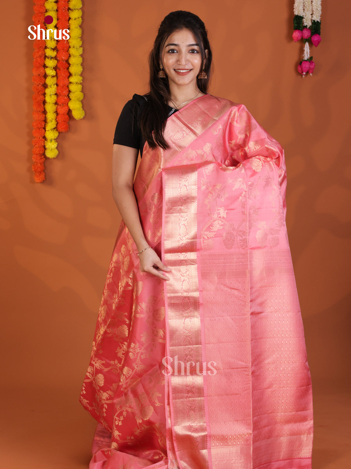 Charming Pink single Tone Soft Silk Saree with zari vanashingaram brocade