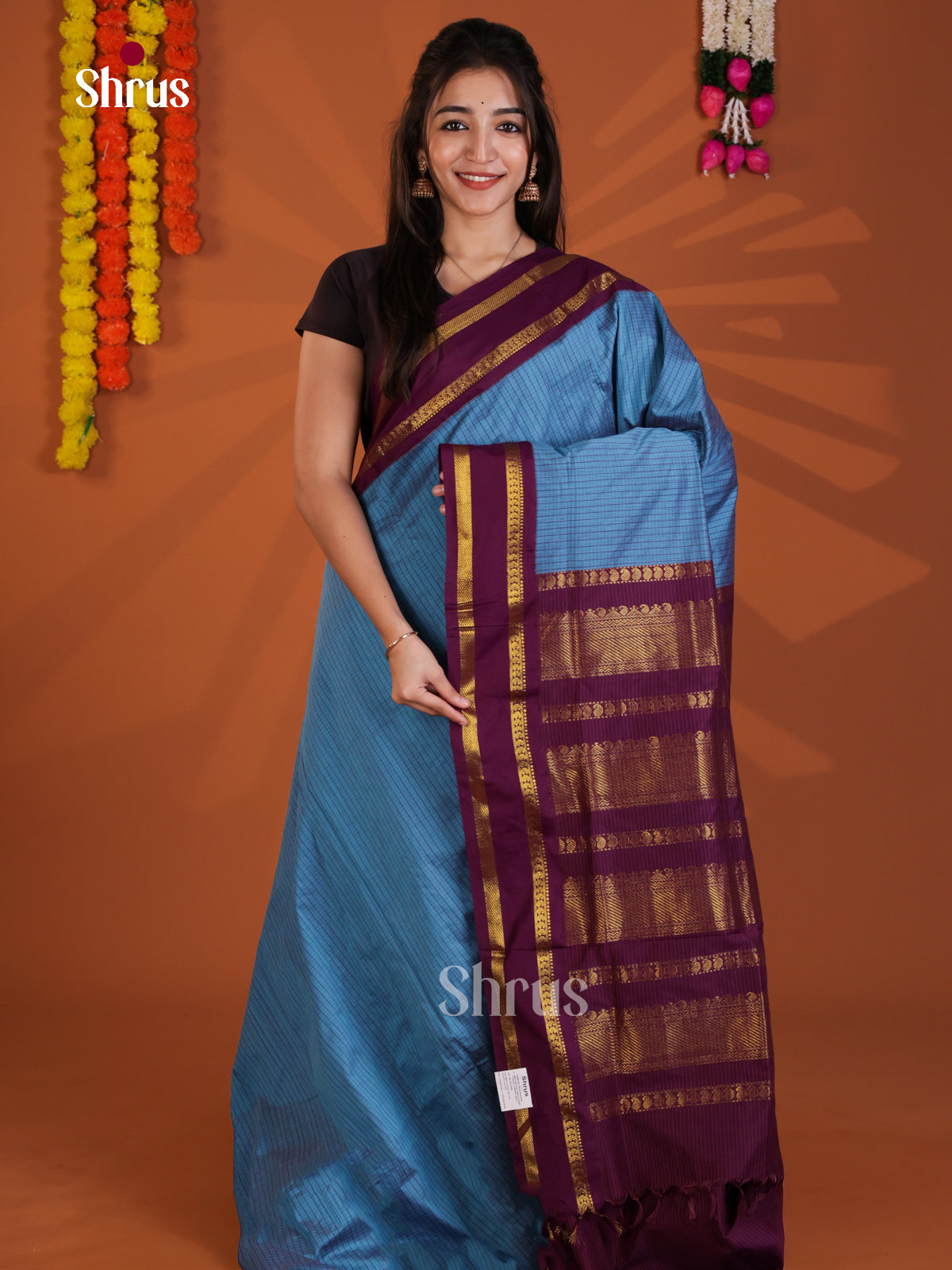 Blue & Purple - Kalyani Cotton Saree - Shop on Shrus.com