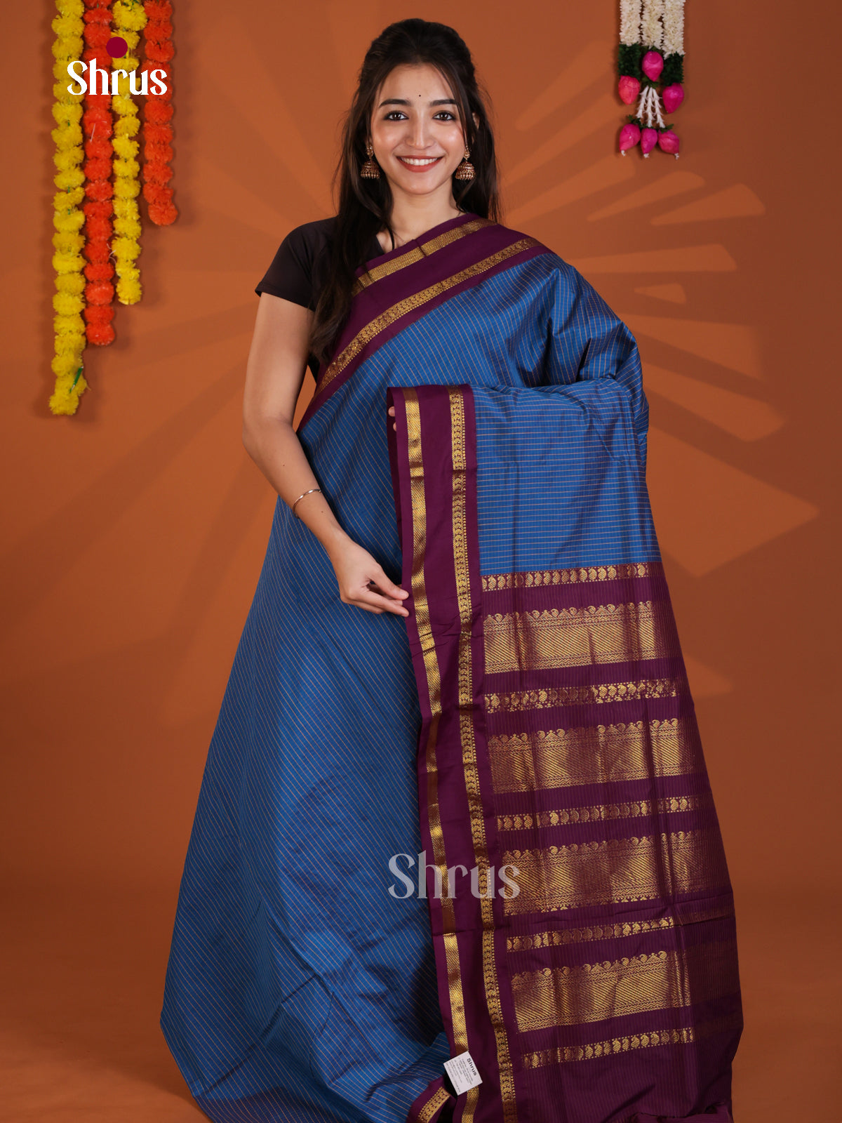 Blue & Purple- Kalyani Cotton Saree - Shop on Shrus.com