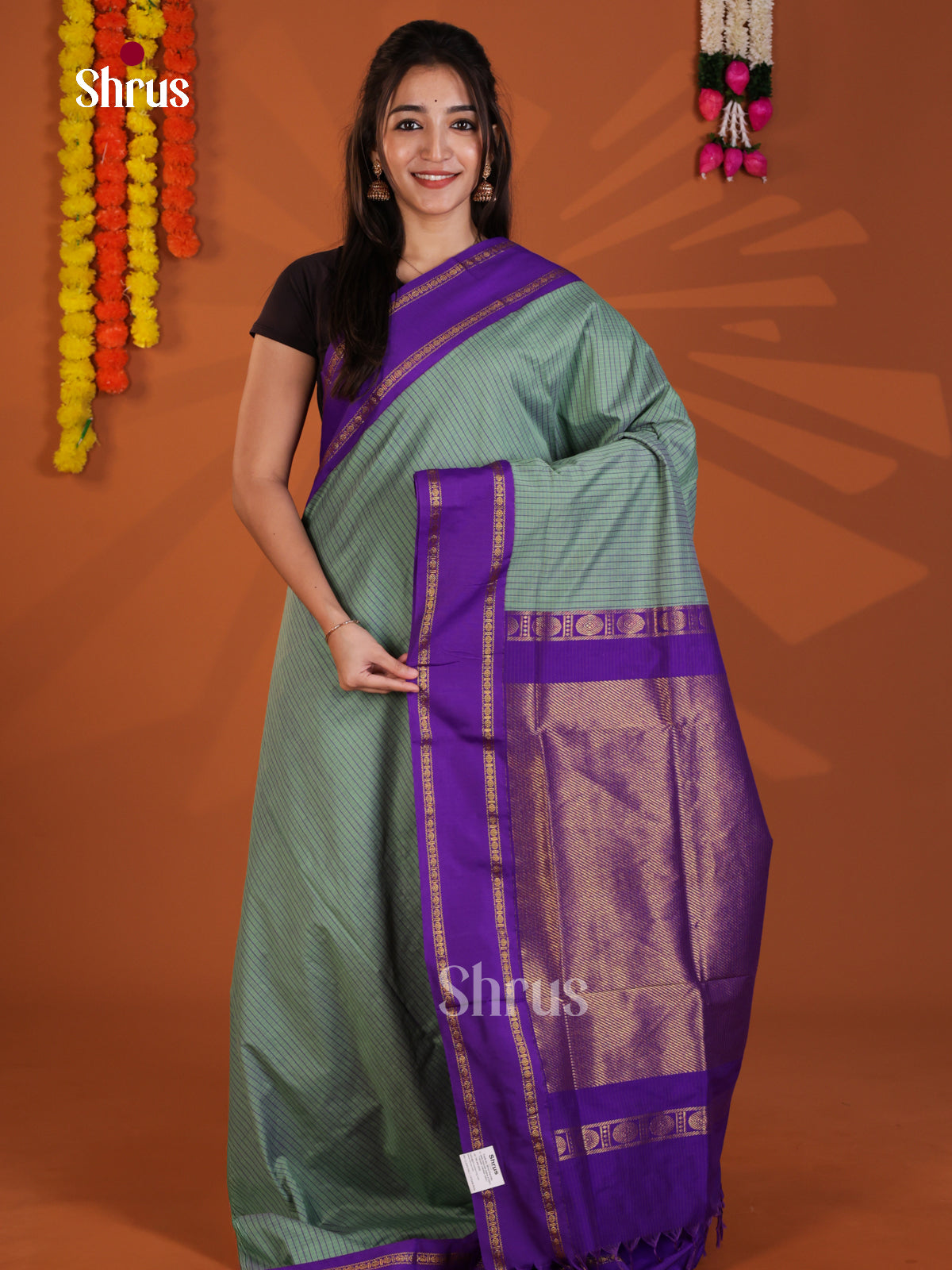 Pastel Green & Blue- Kalyani Cotton Saree - Shop on Shrus.com