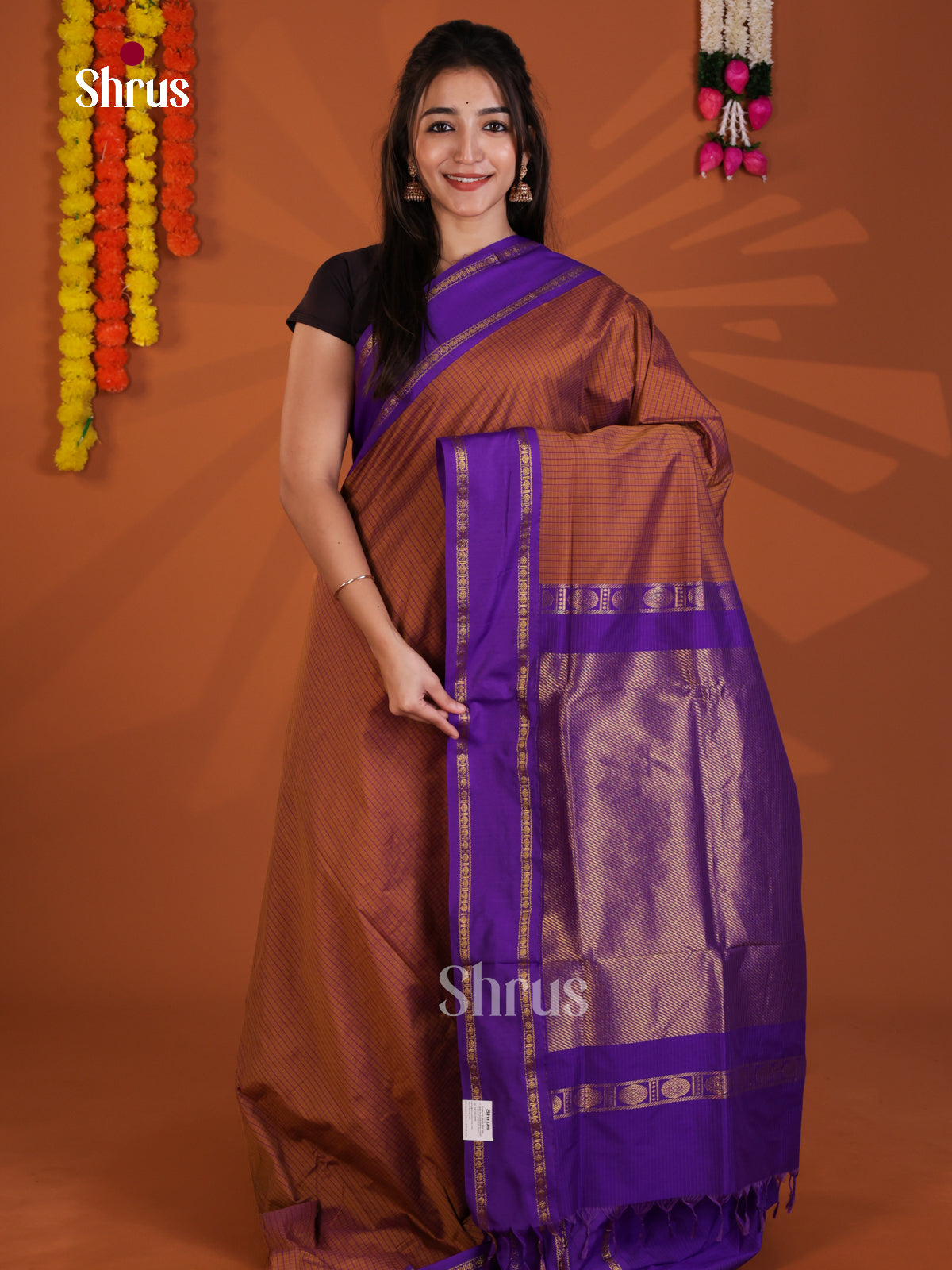 Brown & Blue - Kalyani Cotton Saree - Shop on Shrus.com