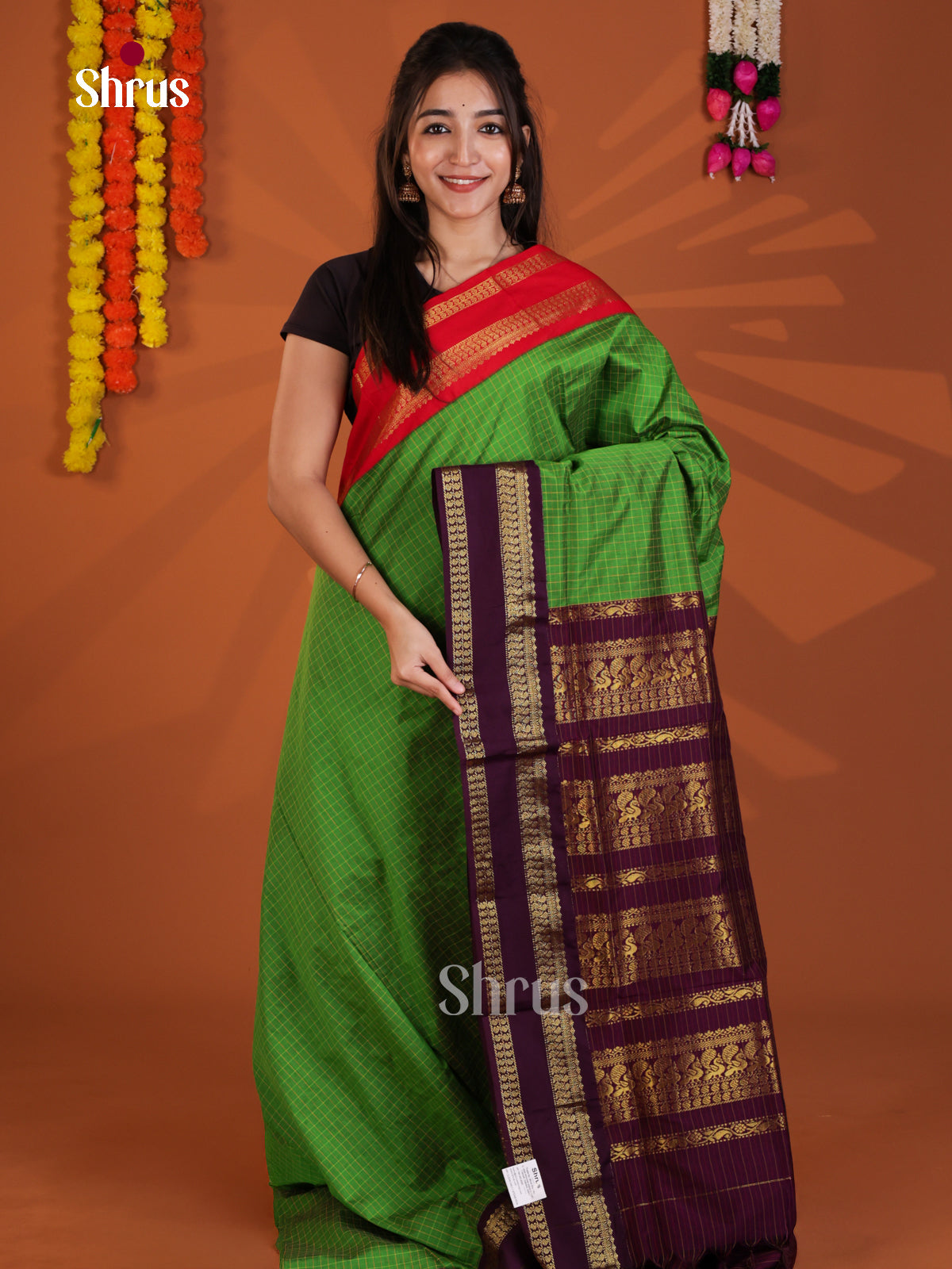 Green & Red - Kalyani Cotton Saree - Shop on Shrus.com
