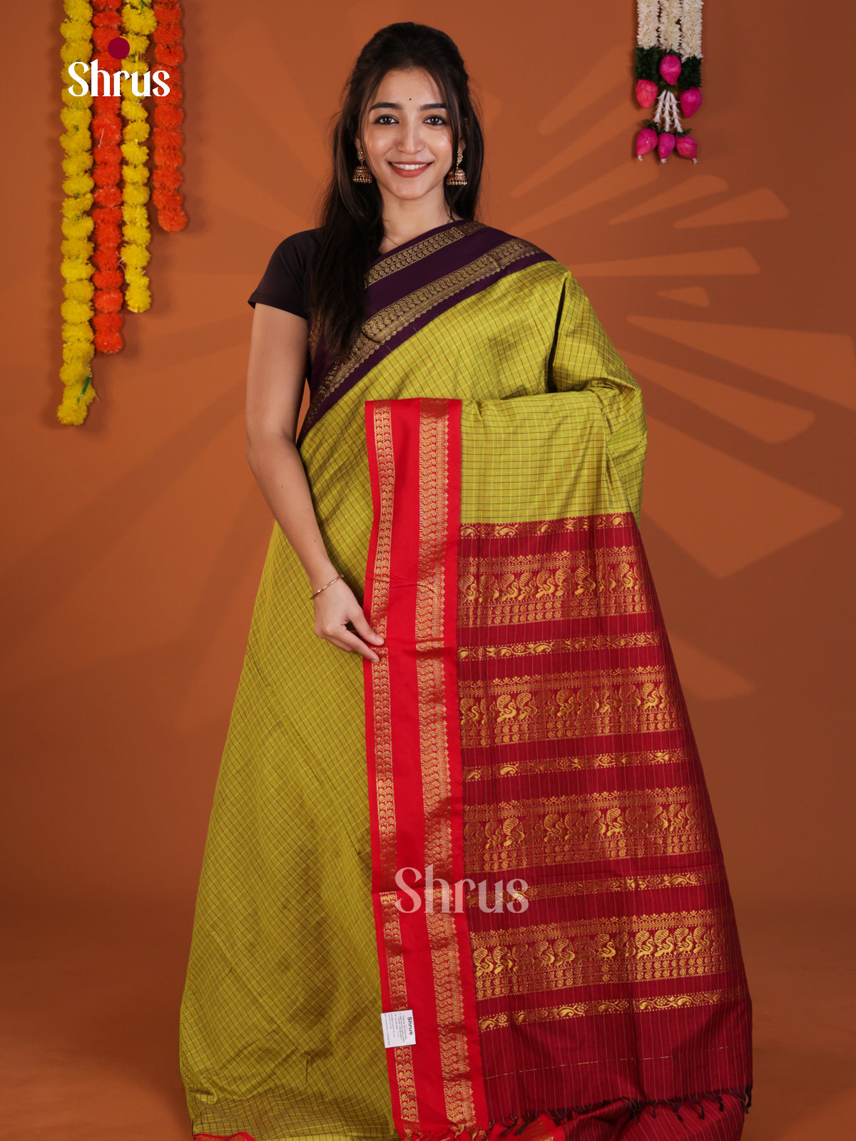 Light Green & Maroon - Kalyani Cotton Saree - Shop on Shrus.com