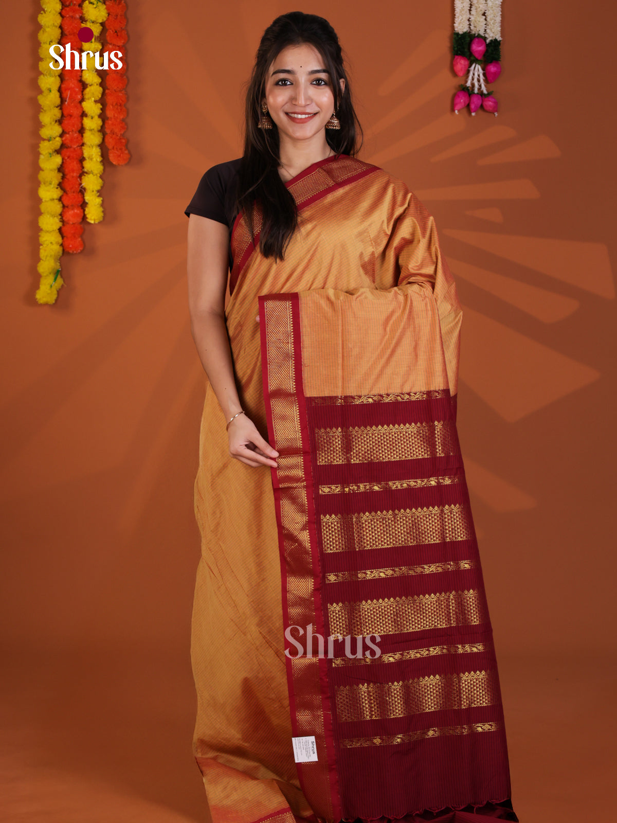 Honey & Maroon - Kalyani Cotton Saree - Shop on Shrus.com