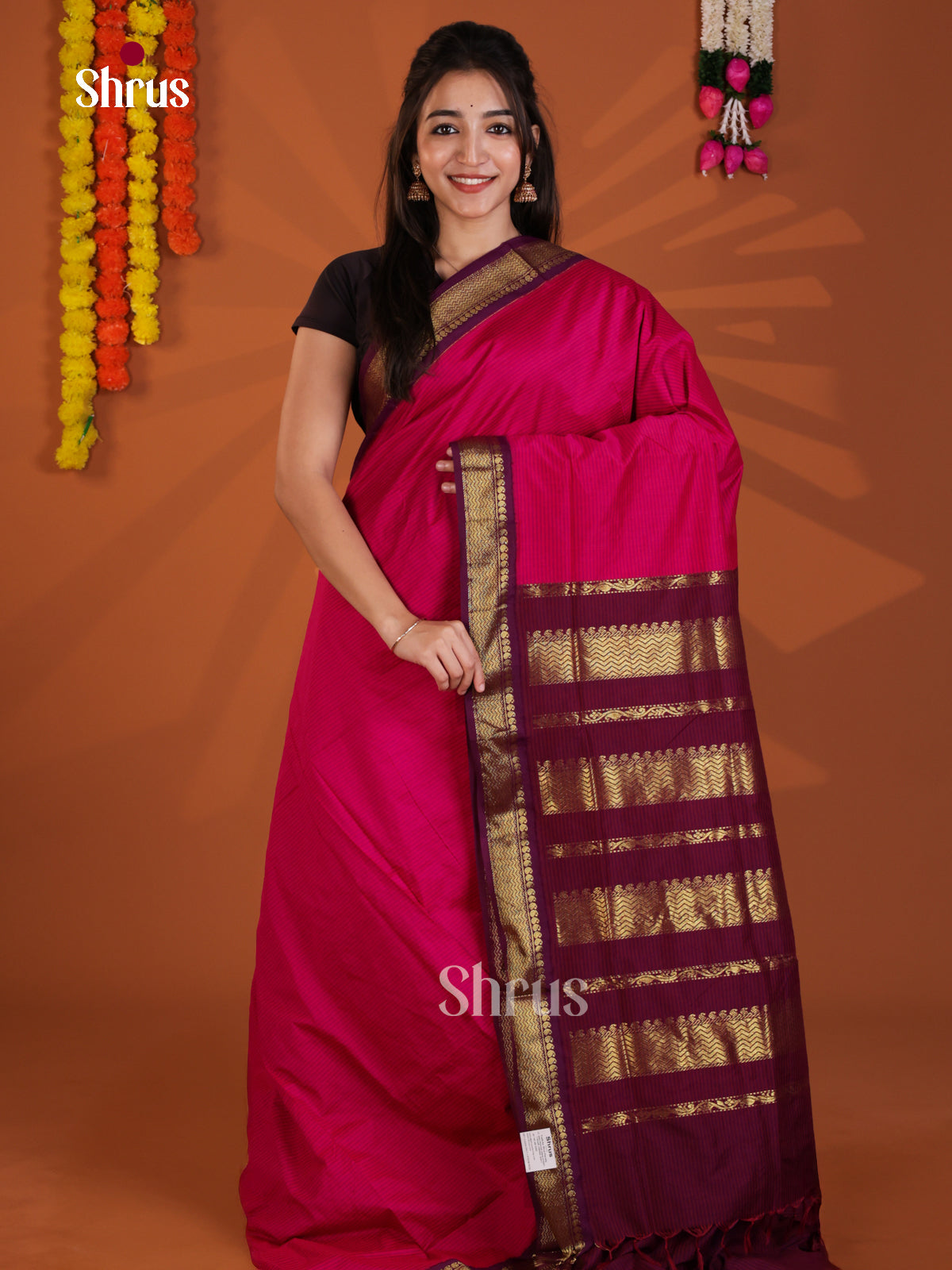 Pink & Maroon - Kalyani Cotton Saree - Shop on Shrus.com
