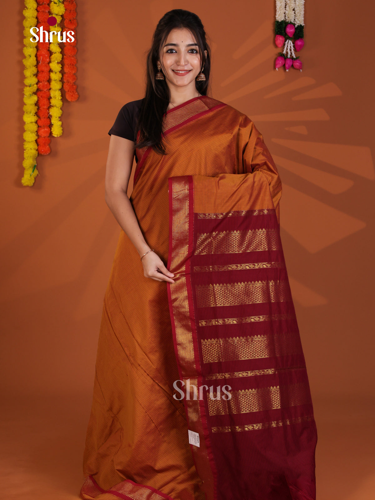 Honey & Maroon- Kalyani Cotton Saree - Shop on Shrus.com