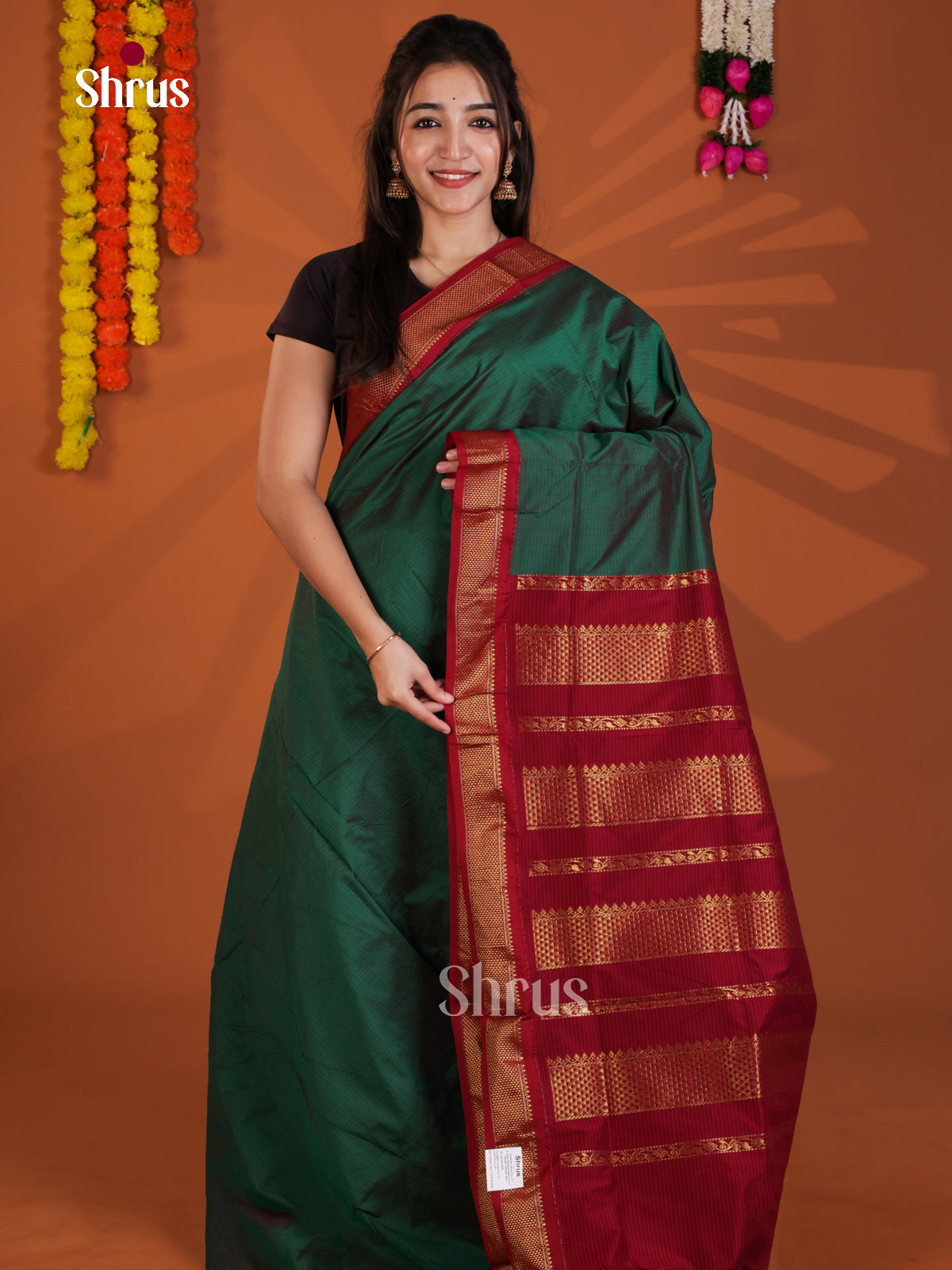 Green & maroon - Kalyani Cotton Saree - Shop on Shrus.com
