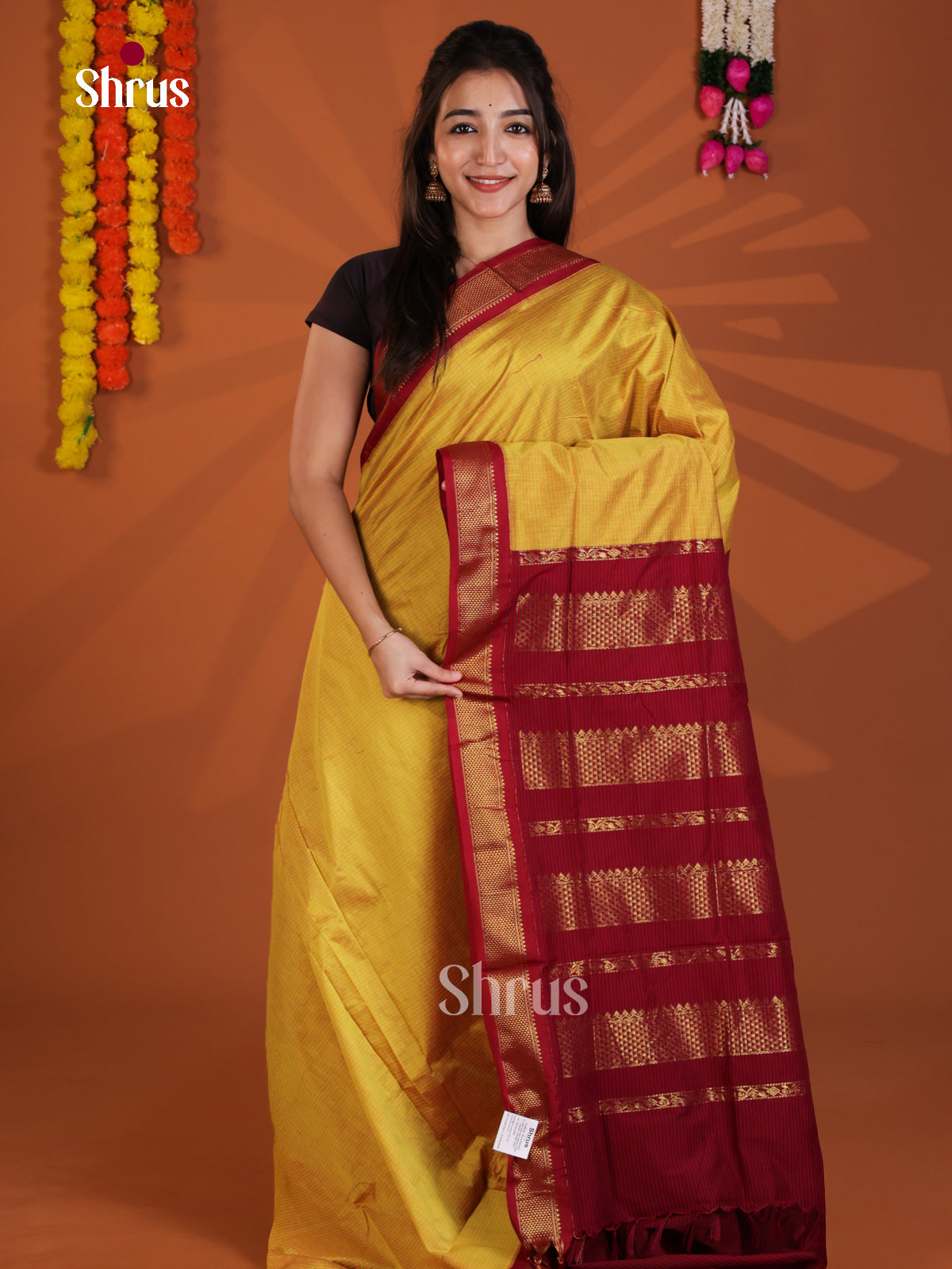 Yellow & Red - Kalyani Cotton Saree - Shop on Shrus.com