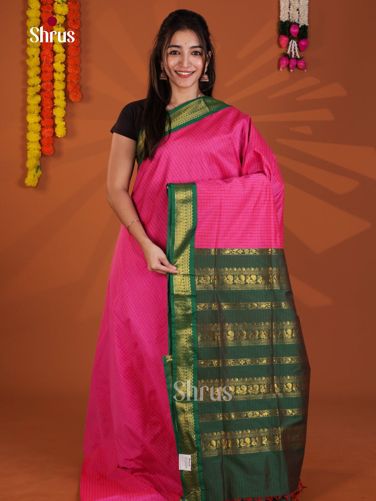 Pink & Green - Kalyani Cotton Saree - Shop on Shrus.com
