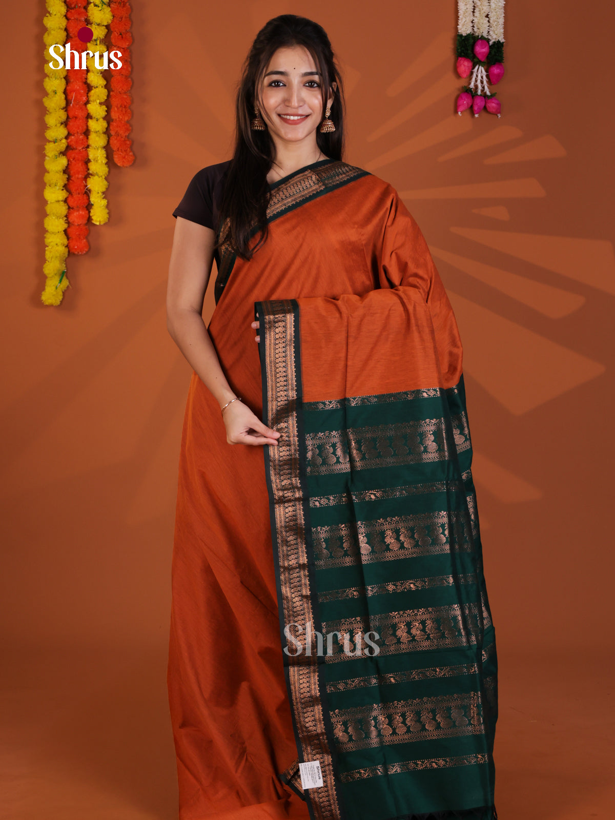 Orange & Green - Kalyani Cotton Saree - Shop on Shrus.com