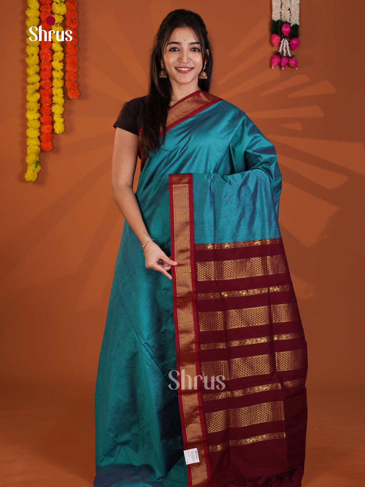 Blue & Maroon - Kalyani Cotton Saree - Shop on Shrus.com