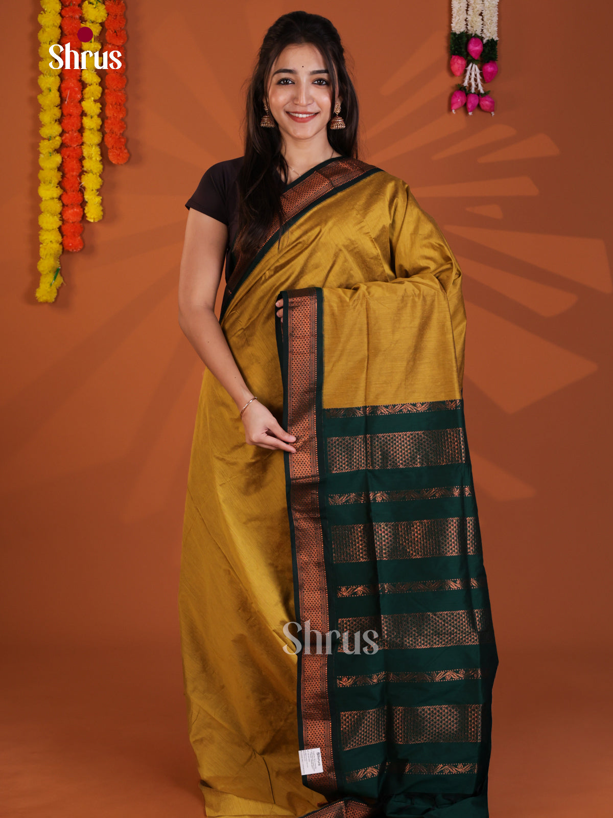 Mustard & Green - Kalyani Cotton Saree - Shop on Shrus.com
