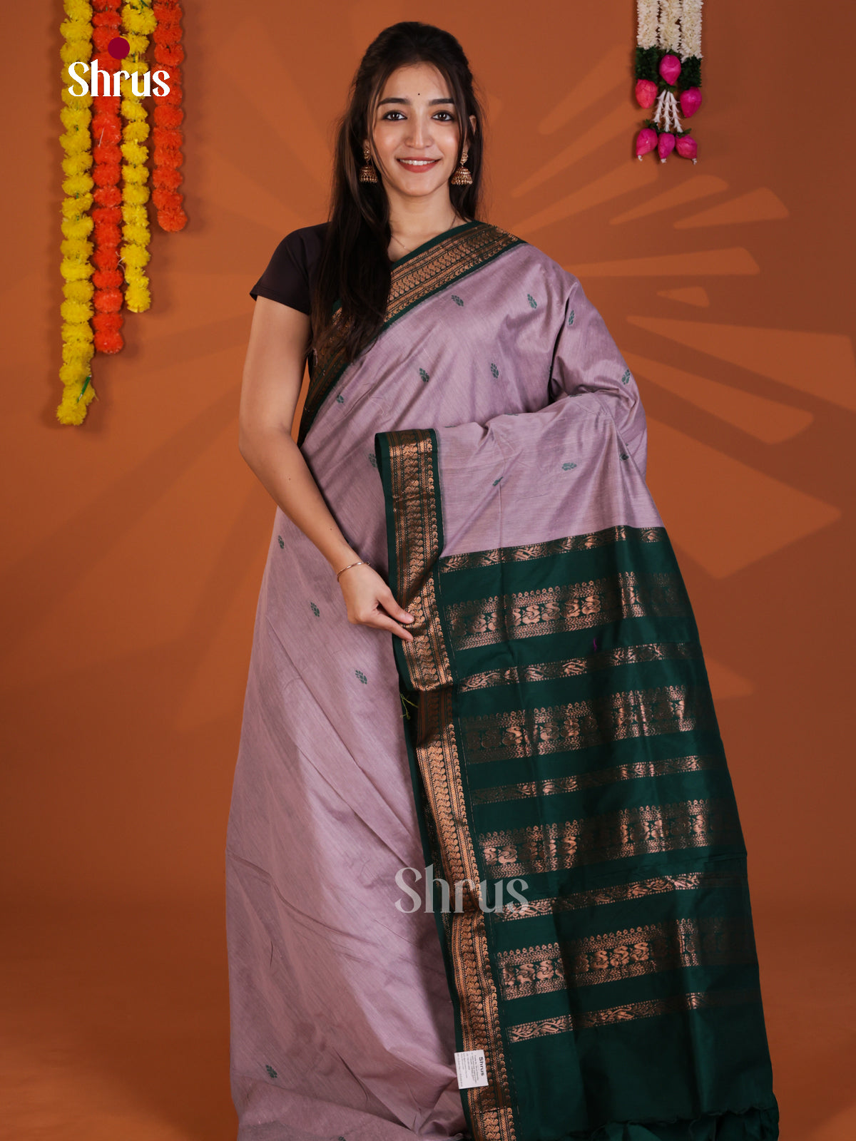 Lavender & Green - Kalyani Cotton Saree - Shop on Shrus.com