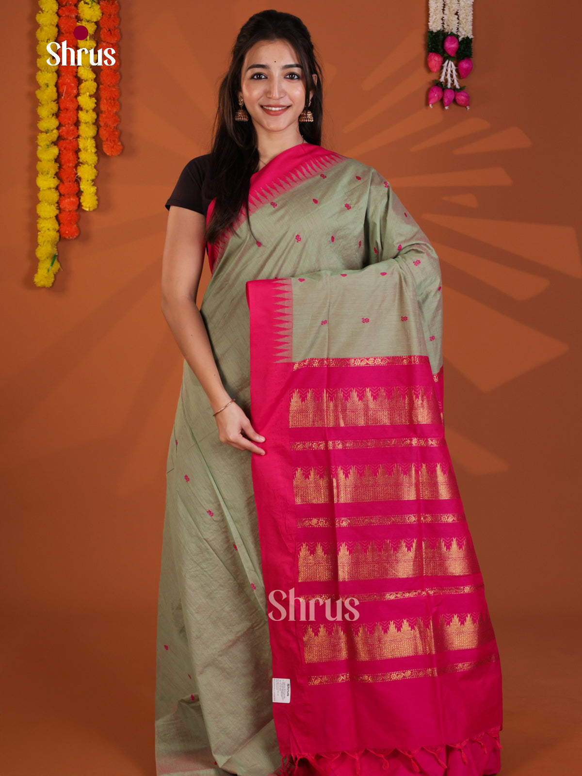 Grey Green & Pink - Kalyani Cotton Saree - Shop on Shrus.com