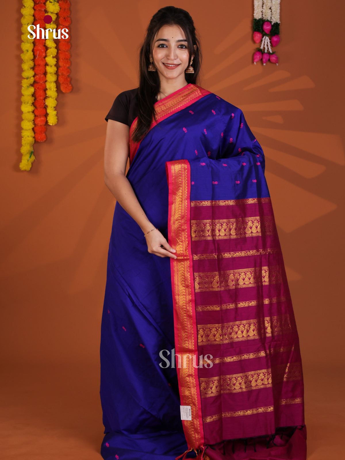 Blue & Maroon- Kalyani Cotton Saree - Shop on Shrus.com