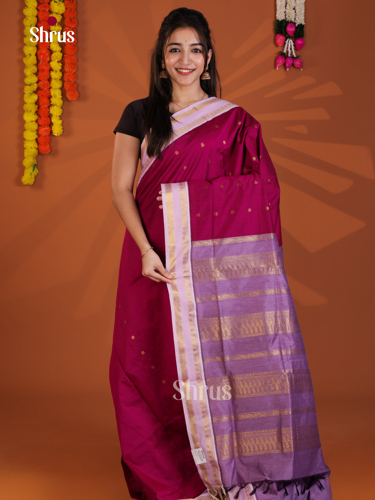 Wine & Lavender- Kalyani Cotton Saree - Shop on Shrus.com