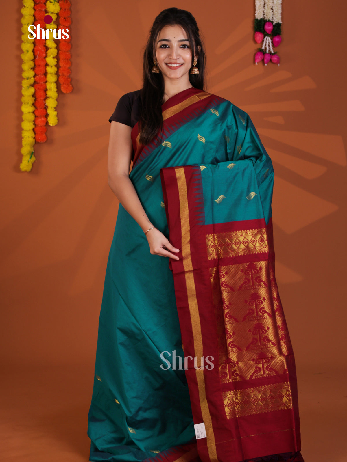 Blue & Maroon- Kalyani Cotton Saree - Shop on Shrus.com