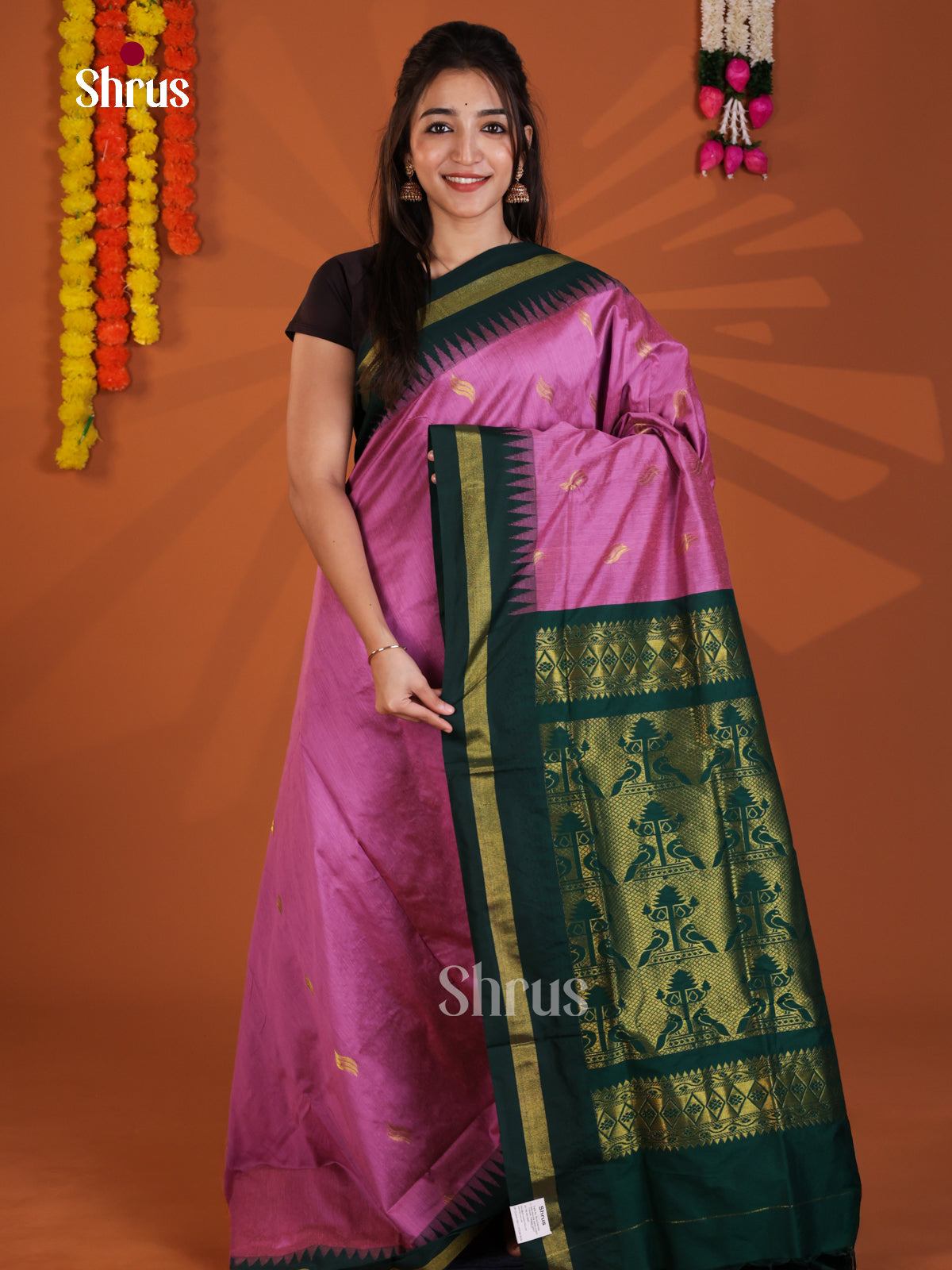 Pink & Green- Kalyani Cotton Saree - Shop on Shrus.com
