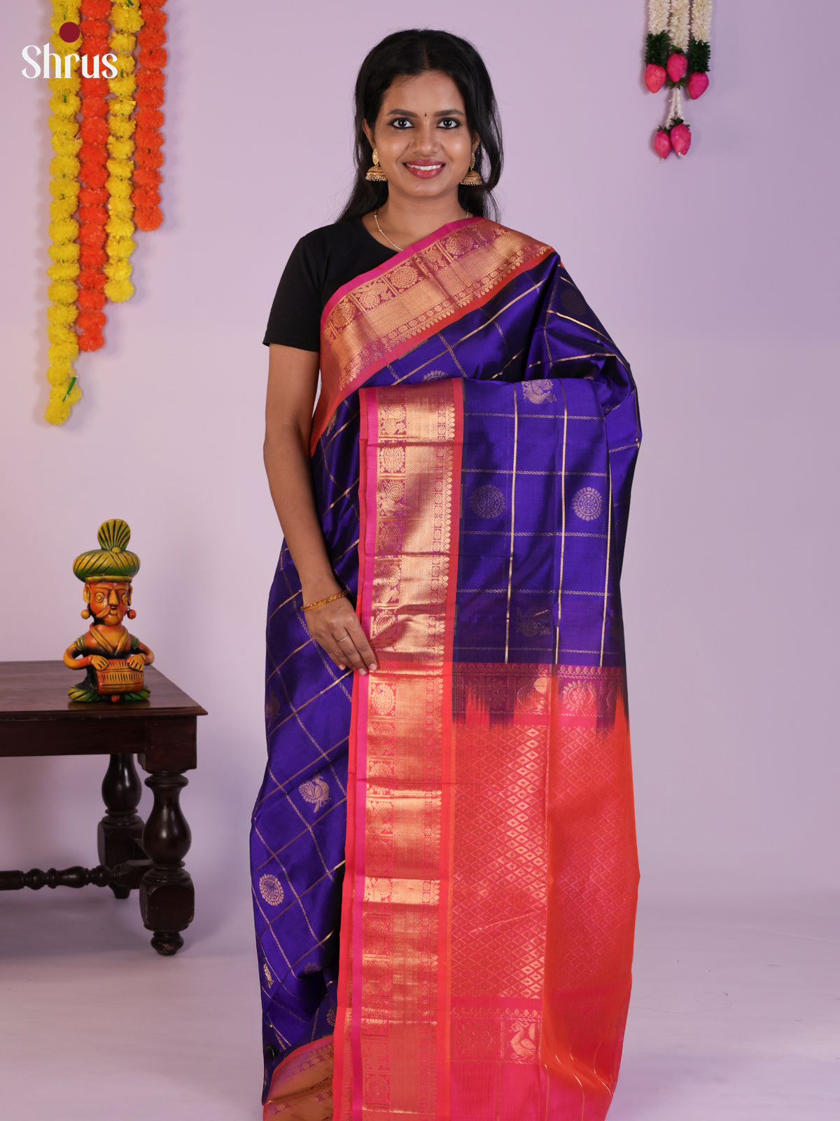 DLS29010 - NON KORVAI MEDIUM BORDER-Checks Saree - Shop on Shrus.com