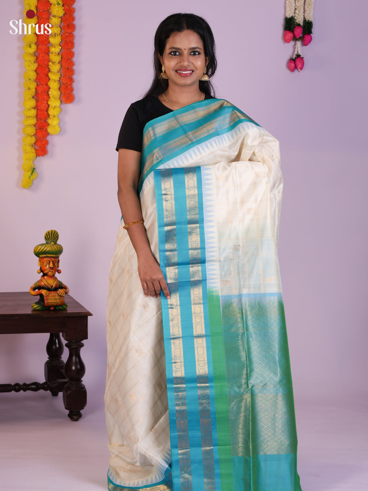 DLS29027 - Temple-border Saree - Shop on Shrus.com