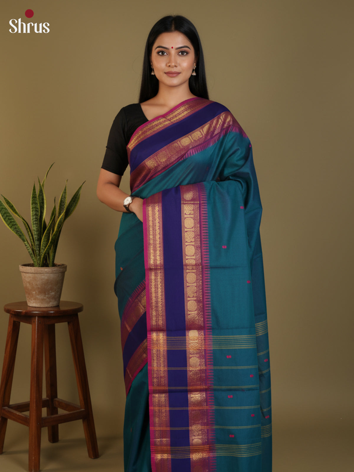 Blue & Purple  - Chettinad Cotton Saree - DLS29036 - Shop on Shrus.com