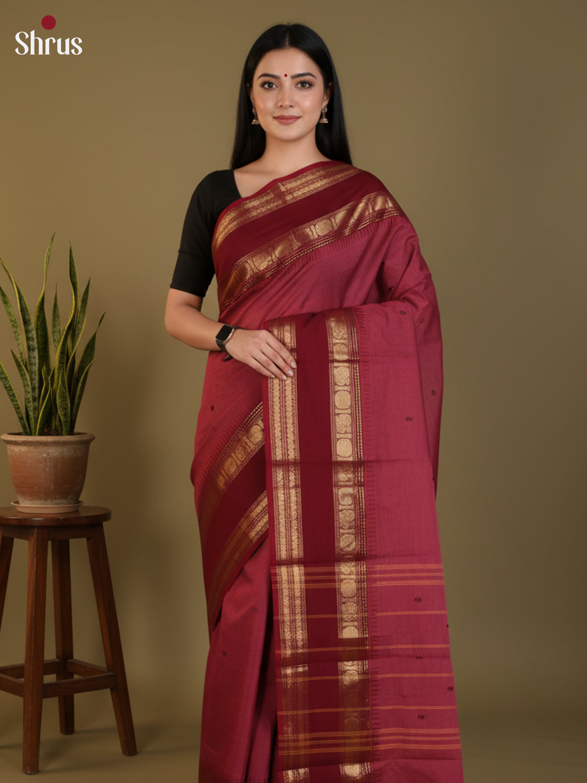 Wine & maroon  - Chettinad Cotton Saree- DLS29053 - Shop on Shrus.com