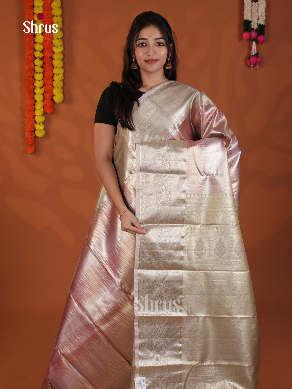 Pink & Grey - Kanchipuram-halfpure Saree- DLS29077 - Shop on Shrus.com