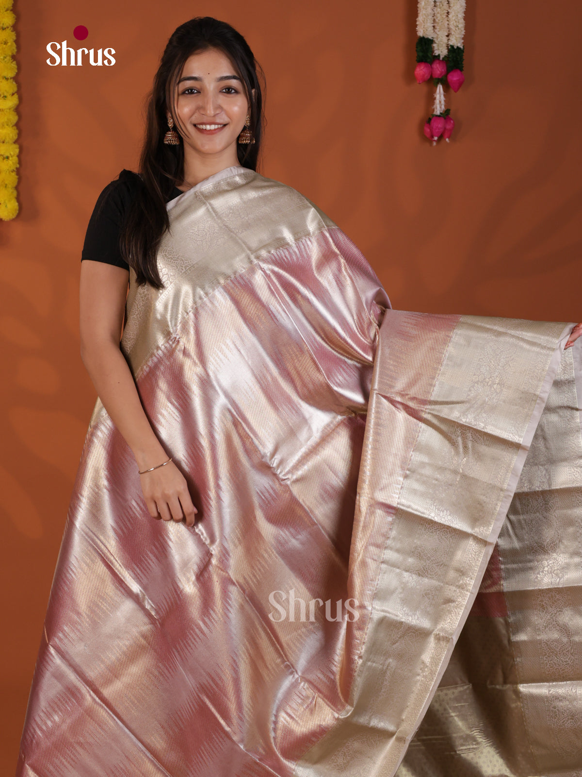 Pink & Grey - Kanchipuram-halfpure Saree- DLS29077 - Shop on Shrus.com