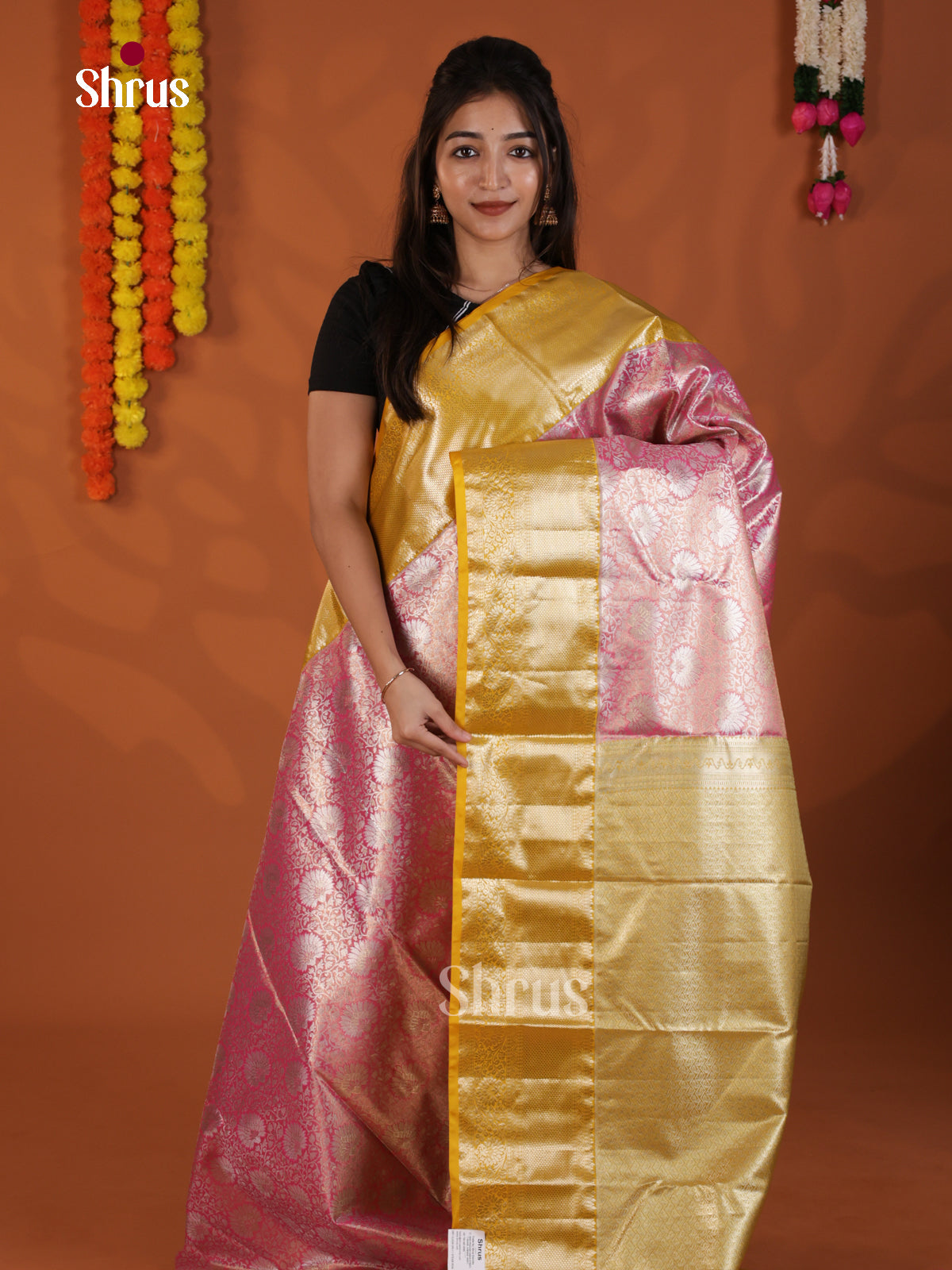 Pink & Yellow  - Kanchipuram-halfpure Saree- DLS29090 - Shop on Shrus.com