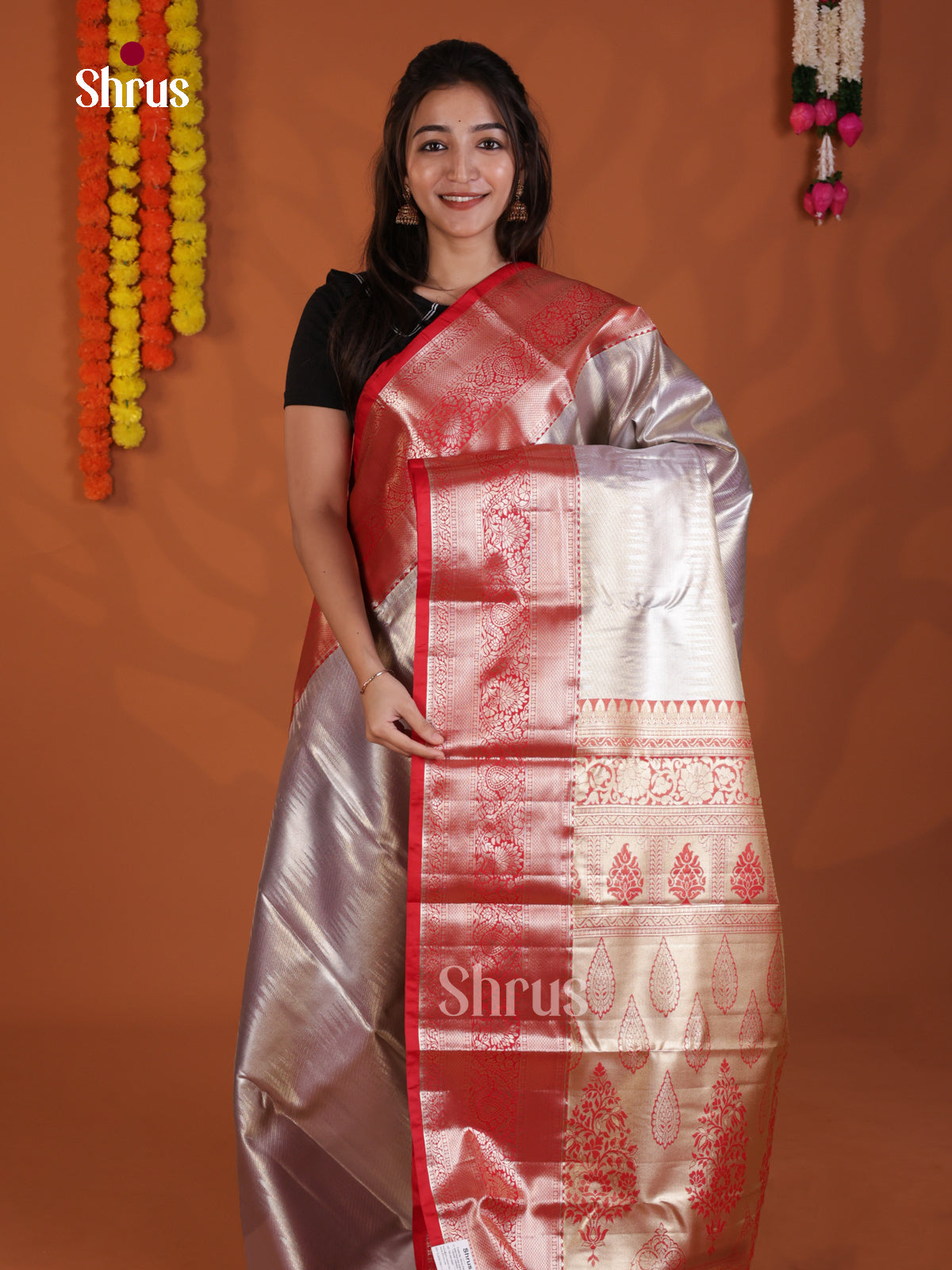 Purple & Red - Kanchipuram-halfpure Saree- DLS29131 - Shop on Shrus.com