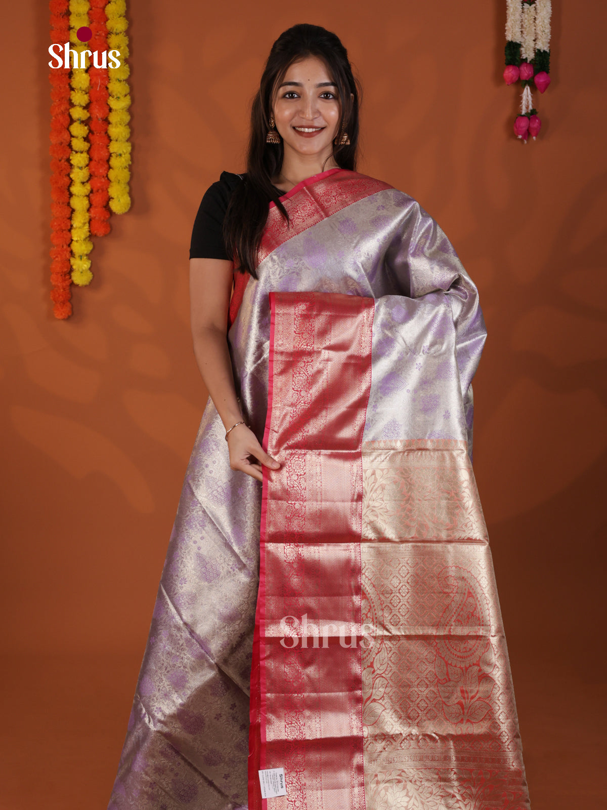 Lavender  - Kanchipuram-halfpure Saree-DLS29142 - Shop on Shrus.com