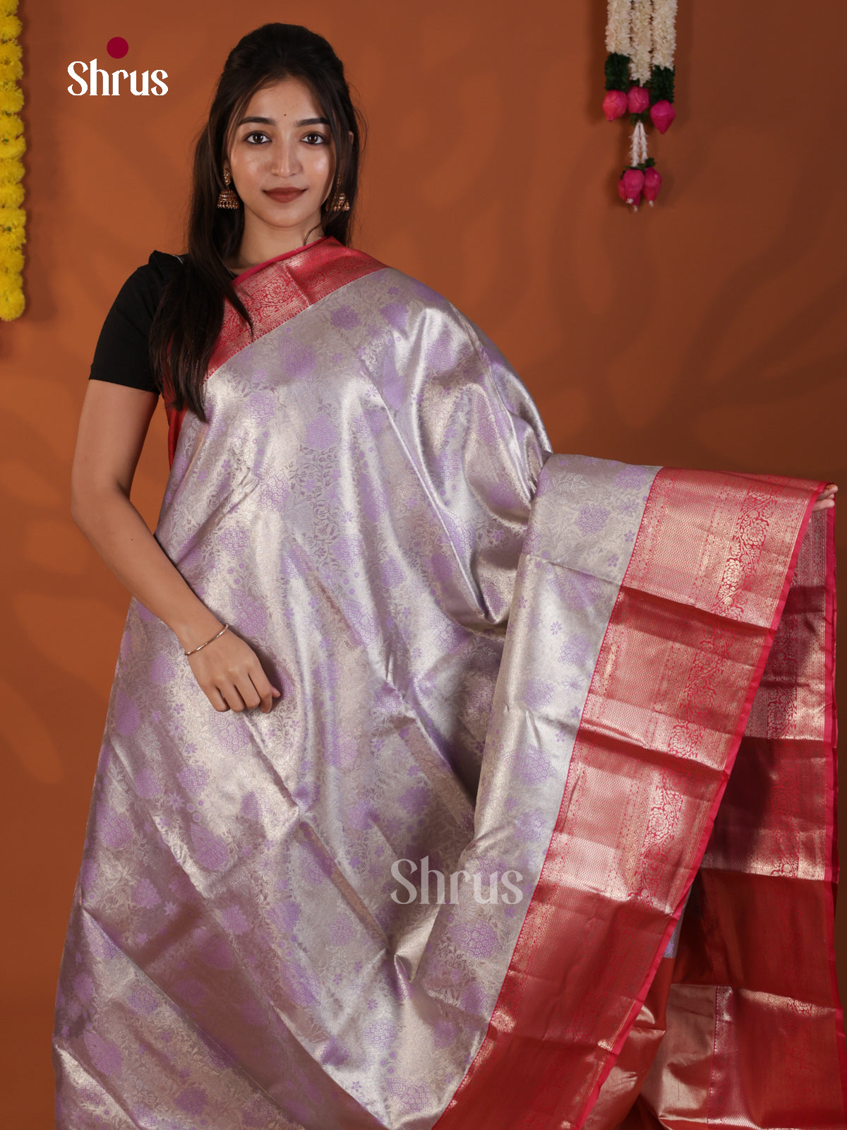 Lavender  - Kanchipuram-halfpure Saree-DLS29142 - Shop on Shrus.com