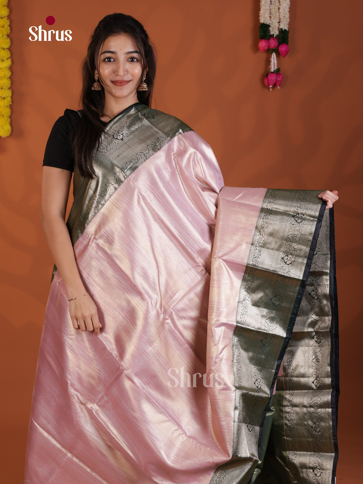 Pink & Green  - Kanchipuram-halfpure Saree- DLS29167 - Shop on Shrus.com