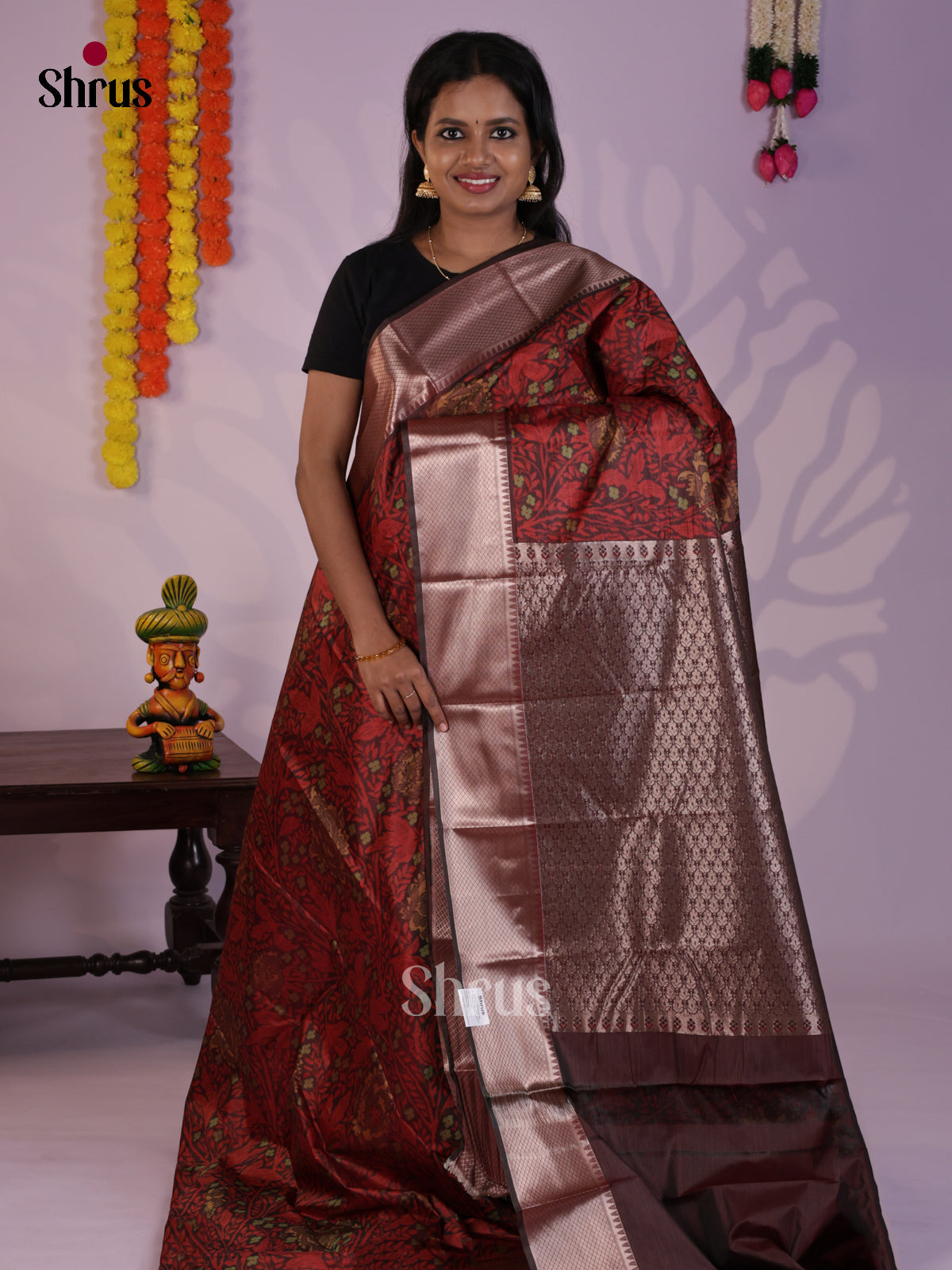 Maroon & Brown - Kanchipuram-halfpure Saree - DLS29209 - Shop on Shrus.com