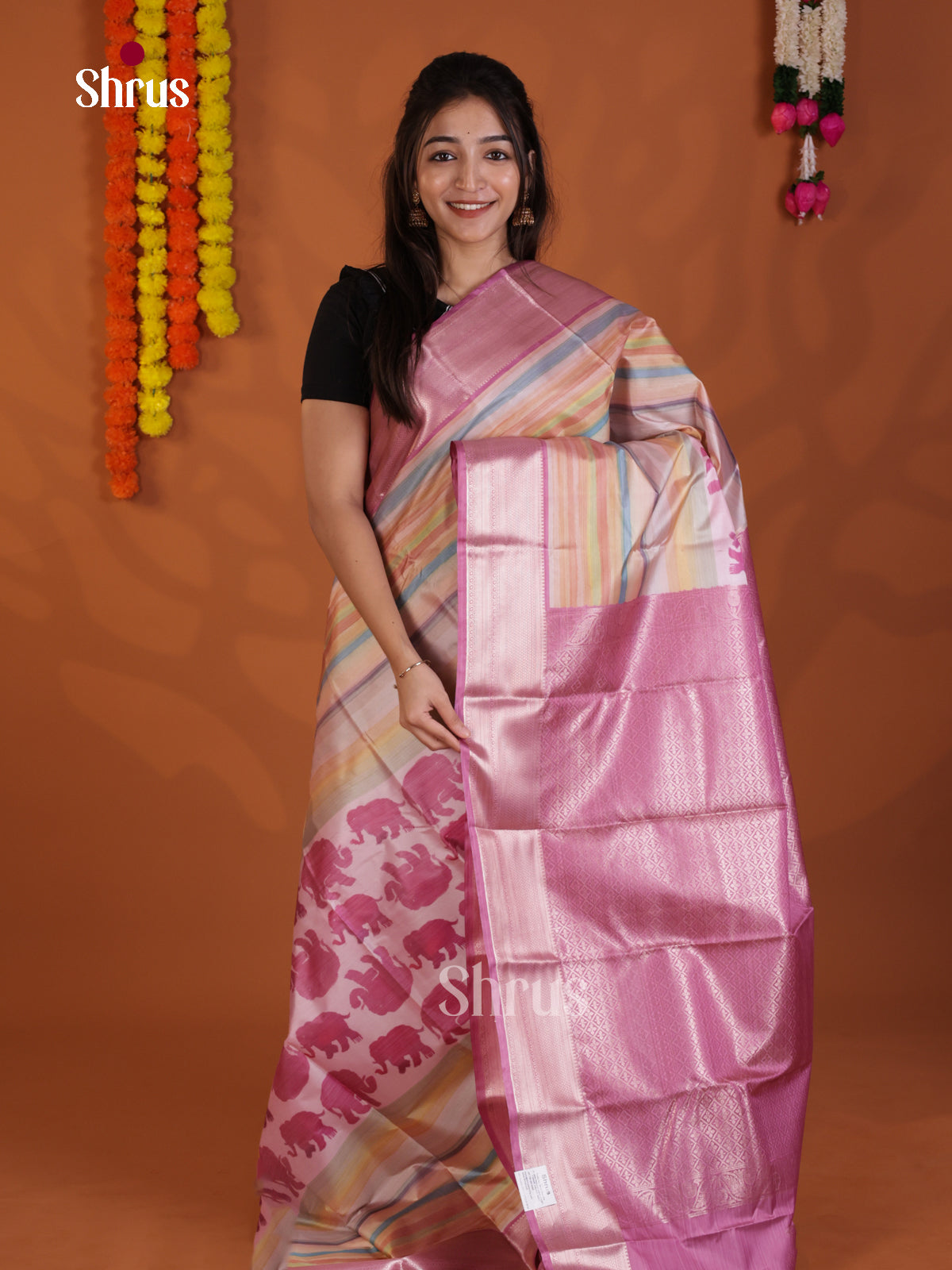 Multicolor & Lavender  Kanchipuram-halfpure Saree-  DLS29230 - Shop on Shrus.com