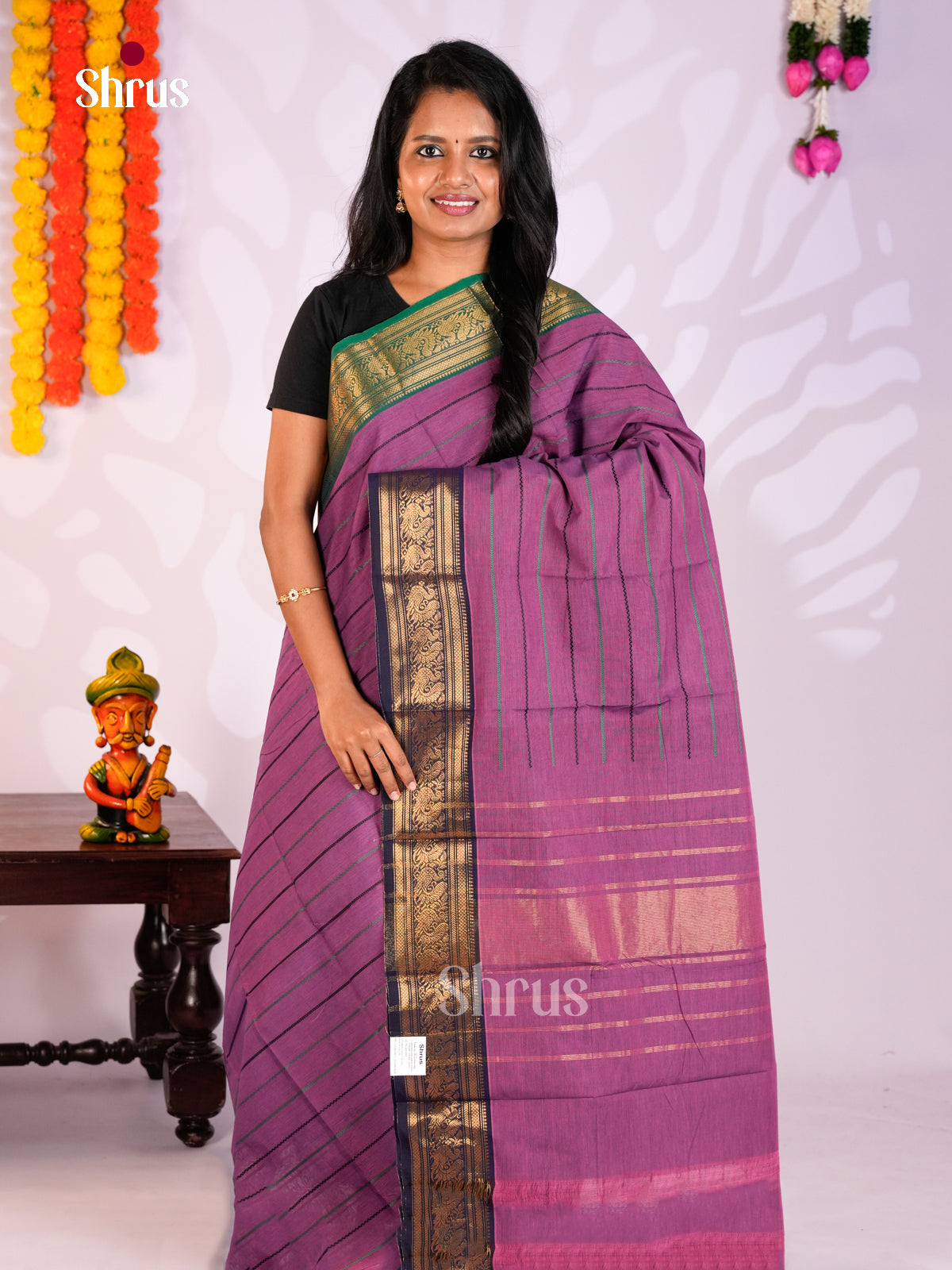 Purple & Blue- Chettinad Cotton Saree - DLS29287 - Shop on Shrus.com