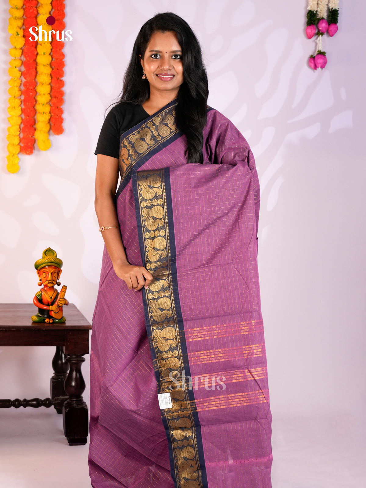 Purple & Blue - Chettinad Cotton Saree - DLS29293 - Shop on Shrus.com