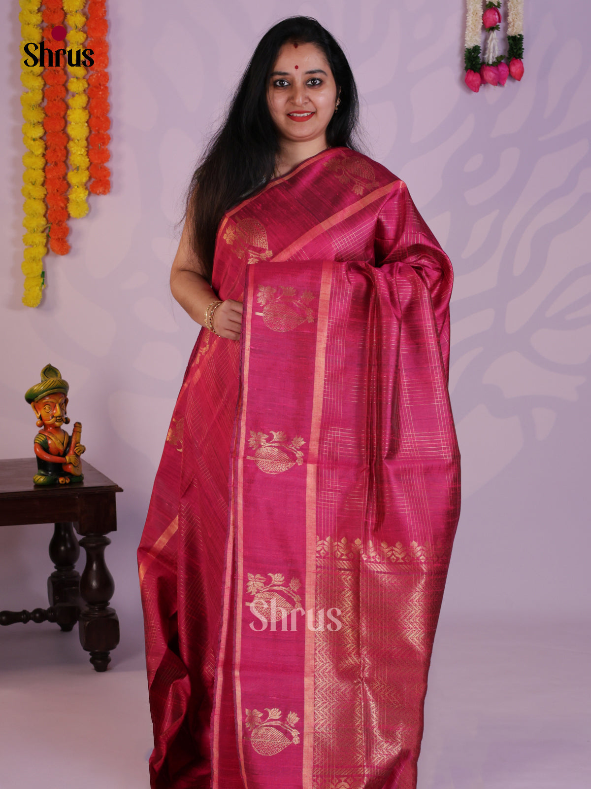 Charming Majenta single tone  Raw Silk Saree  with zari checks - DLS30007 - Shop on Shrus.com