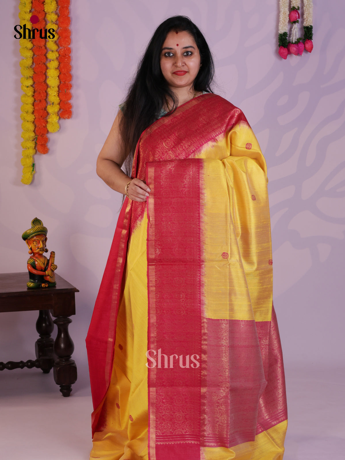 Glorious yellow Raw Silk Saree  with thread woven buttas - DLS30026 - Shop on Shrus.com